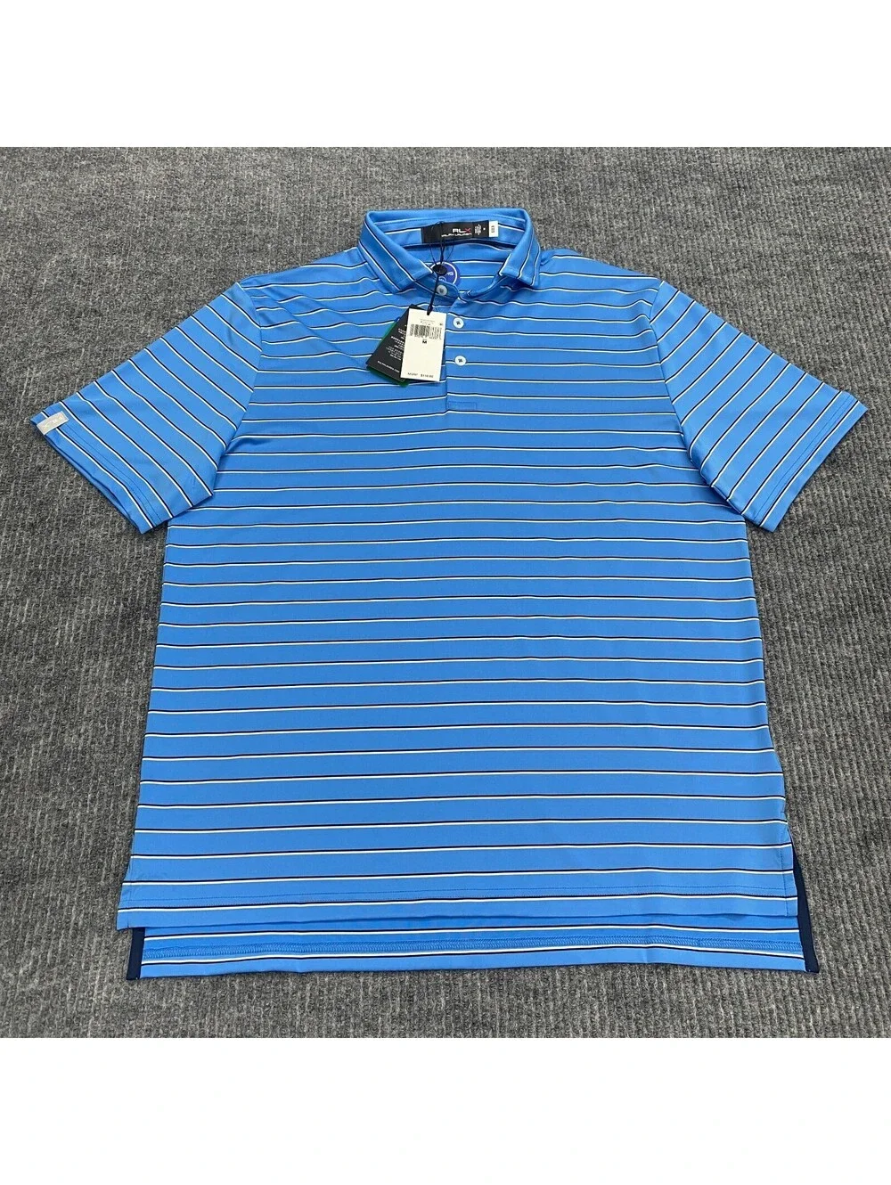 NWT Ralph Lauren RLX Polo Shirt Mens Medium Blue Stripe Wicking Performance Golf